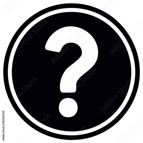 Simple white question mark symbol inside a black circle with white border