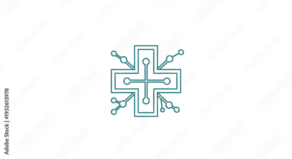 Obraz premium Digital Cross Symbol with Circuit Board Elements.