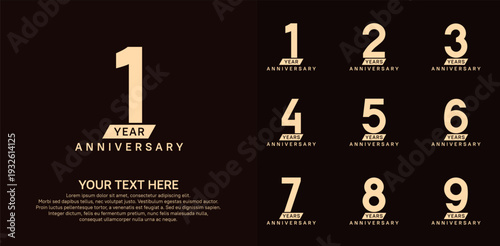 Anniversary logo set vector design, brown color for celebration event