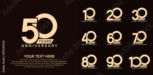 Anniversary logo set vector design, brown color for celebration event