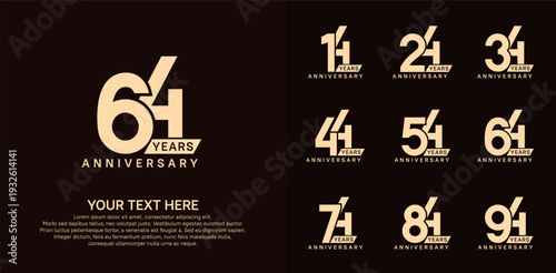 Anniversary logo set vector design, brown color for celebration event