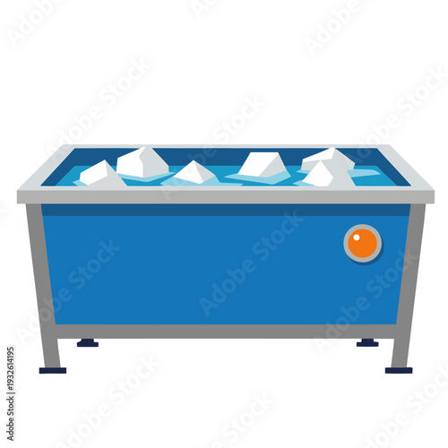 A stylized illustration depicts a cold plunge recovery tank with ice cubes. Modern, graphic design, blue and white color scheme. Ideal for fitness and wellness content.