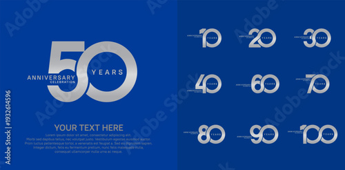 Anniversary logo set vector design, silver color for celebration event