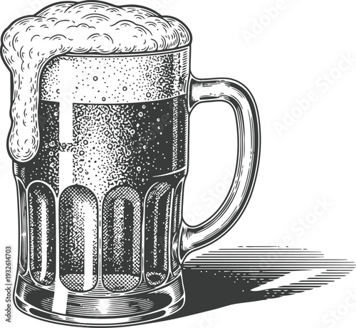 Foamy Beer Mug With Overflowing Head Illustration