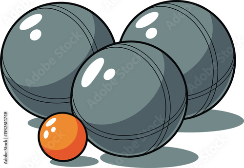 Petanque Boules and Jack Ball Illustration Isolated on White Background, Metal Bocce Balls Set for Outdoor Lawn Game and Recreational Sports Design