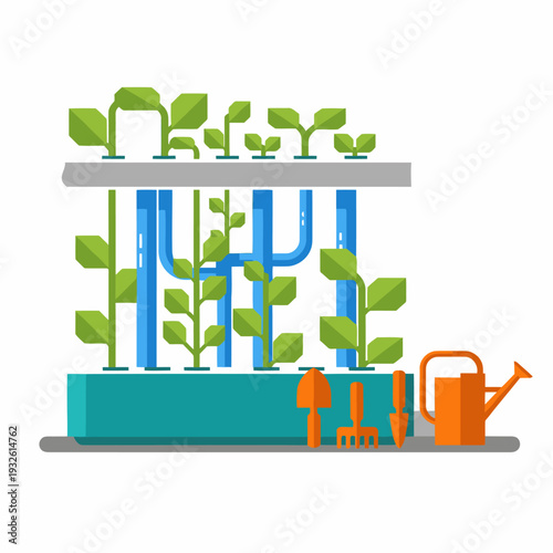 A vibrant self-watering hydroponic kit displays flourishing plants. Modern design, bright colors, and a practical setup ideal for showcasing sustainable gardening.