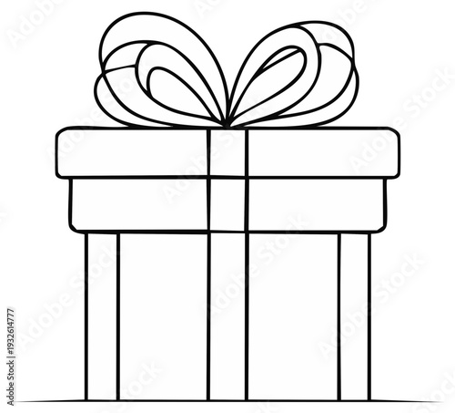 Simple line art illustration of a gift box with a bow perfect for celebrations and surprises