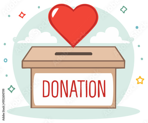 Heart Above Donation Box Encouraging Support, Assistance, Charity, and Giving