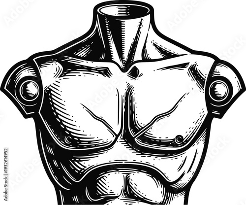 Muscular Torso Illustration with Stylized Body Armor Details