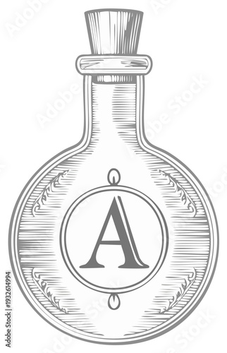 Engraved Bottle Design with Letter A Initial Logo in a Vintage Style