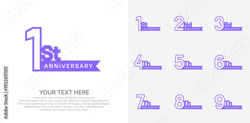 Anniversary logo set vector design, purple color for celebration event