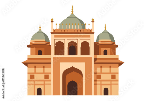 Beautiful Mughal Architecture Building Facade Vector Illustration with Intricate Details and Grandeur