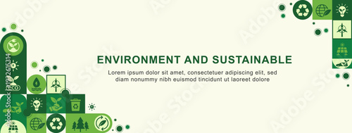 World Environment Sustainable Development Horizontal Banner Concept for Business ESG, Modern Infographic Vector.
