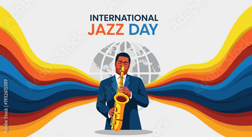 Celebrating Jazz Appreciation Month with a musician playing saxophone in a vibrant scene