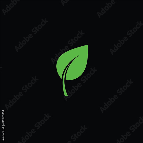 Simple Green Leaf Icon on Black Background.