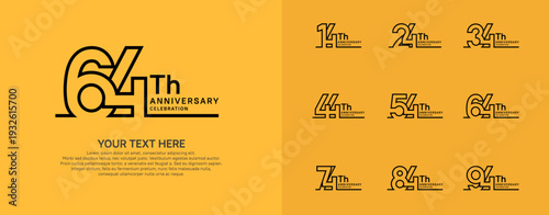 Anniversary logo set vector design, black color for celebration event