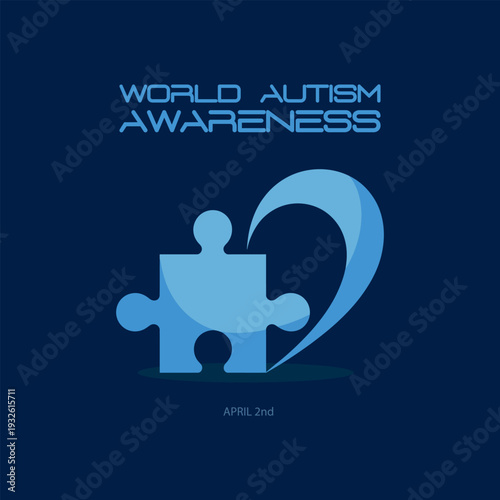 World autism awareness day emblem featuring a blue puzzle piece and ribbon on a dark background