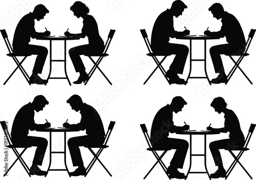 Professional business silhouettes in corporate boardroom meeting, executive team discussion, leadership strategy presentation and workplace collaboration concept isolated on white background