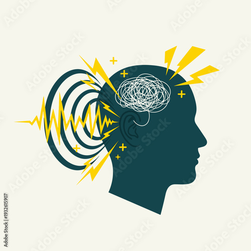 Minimalist Vector Illustration of Tinnitus Ear Ringing Concept