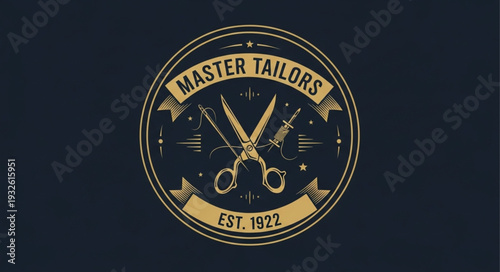Vintage Master Tailors Logo with Scissors and Established Date on Dark Background.