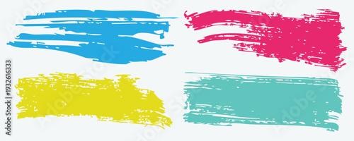Brush strokes vector. yellow, blue, dark blue, backgrounds. Colorful set of text boxes. Paintbrush collection. Dirty brush texture banners. Rectangular painted objects.eps8