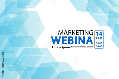 Blue and white abstract background template for marketing webinars featuring date and time details for corporate event marketing and online workshop promotion