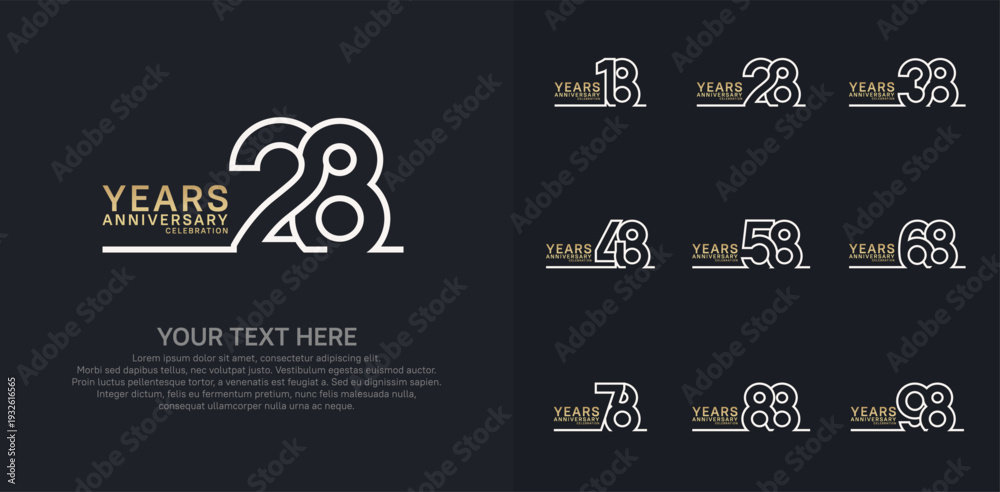 Naklejka premium Anniversary logo set vector design, gold and silver color for celebration event