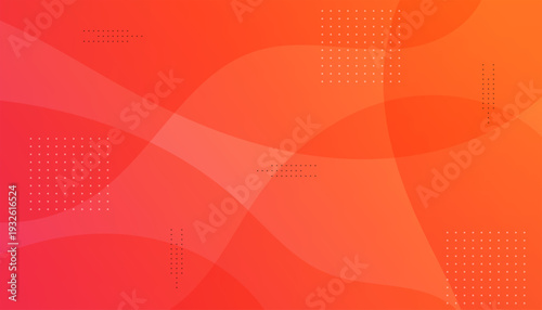 Vibrant abstract background featuring warm orange and red fluid waves with translucent overlapping layers. The dynamic design includes subtle halftone dot patterns and dash lines for  modern energetic