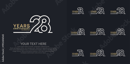 Anniversary logo set vector design, gold and silver color for celebration event
