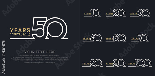 Anniversary logo set vector design, gold and silver color for celebration event