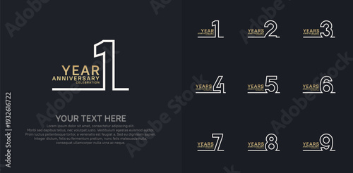 Anniversary logo set vector design, gold and silver color for celebration event