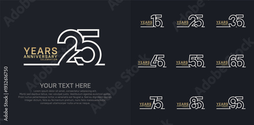 Anniversary logo set vector design, gold and silver color for celebration event