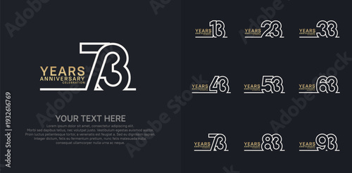 Anniversary logo set vector design, gold and silver color for celebration event