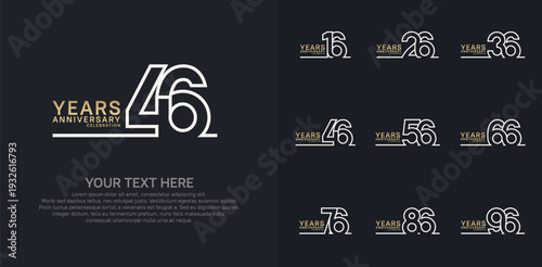 Anniversary logo set vector design, gold and silver color for celebration event