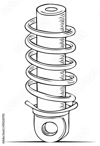 Detailed Sketch of a Coil Spring Shock Absorber Mechanical Component for Automotive or Industrial Use