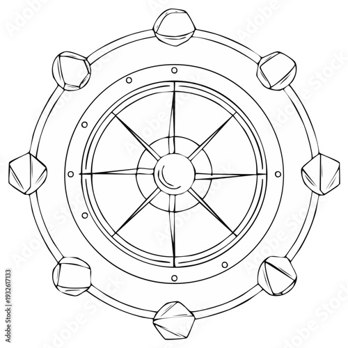 Stylized Compass Rose Nautical Navigation Tool Outline Art