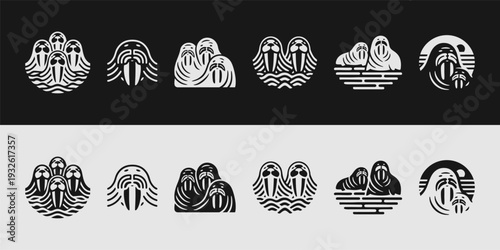Stylized Seal and Walrus Aquatic Animal Vector Icons
