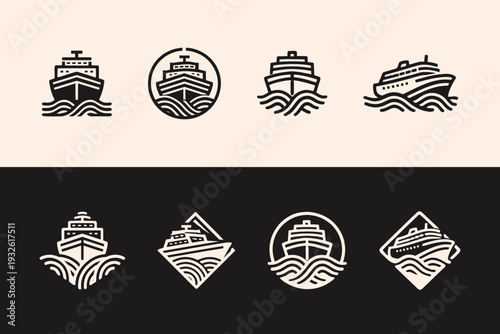 Stylized Cruise Ship and Boat Icon Collection for Travel