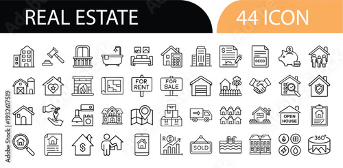 Real Estate Vector Set Featuring Houses, Buildings, Property Deals, and Home Investment Elements for Web and App Design