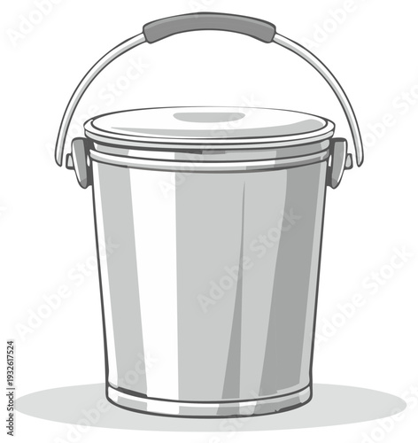 Metal bucket illustration with handle for cleaning, work, storage and carrying