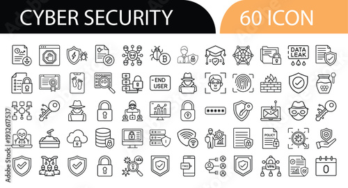 Cyber Security Vector Set Featuring Shields, Locks, Firewalls, and Online Protection Elements for Web and App Design