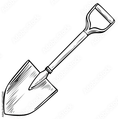 Hand-drawn Sketch of a Garden Spade Tool with Wooden Handle