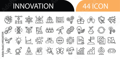 Innovation icons collection representing creativity progress and technology advancements