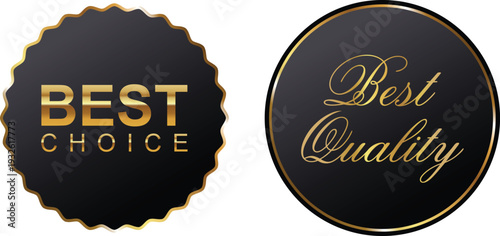 Two gold and black quality assurance labels
