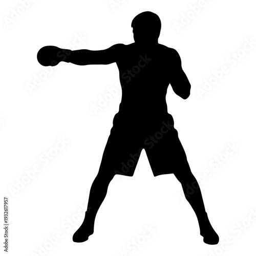 Boxer Silhouette Punching Vector Illustration, Dynamic Action Flat Design