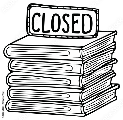 Stack of Closed Books with a Closed Sign Illustration