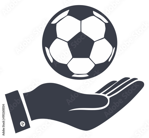 Soccer ball held in open hand gesture symbolizing sport, care, and protection.