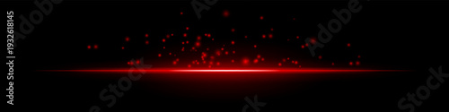 White glowing horizon particles composition. Bright horizontal light line, scattered spark dots above, radiant center, dark gradient backdrop, luminous atmosphere, floating shimmer texture