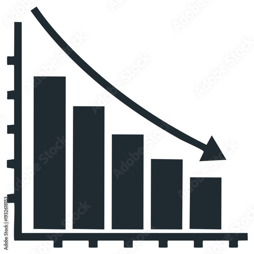 Declining Bar Graph with Arrow Visualizing Loss and Falling Trends