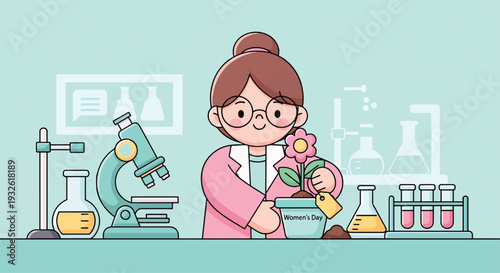 Womens Day Scientist Nurturing a Flower in a Laboratory